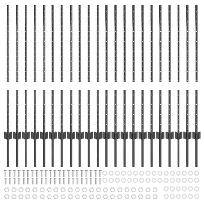 Embedded Fence Post 22 pcs Grey 140 cm Powder-Coated Steel