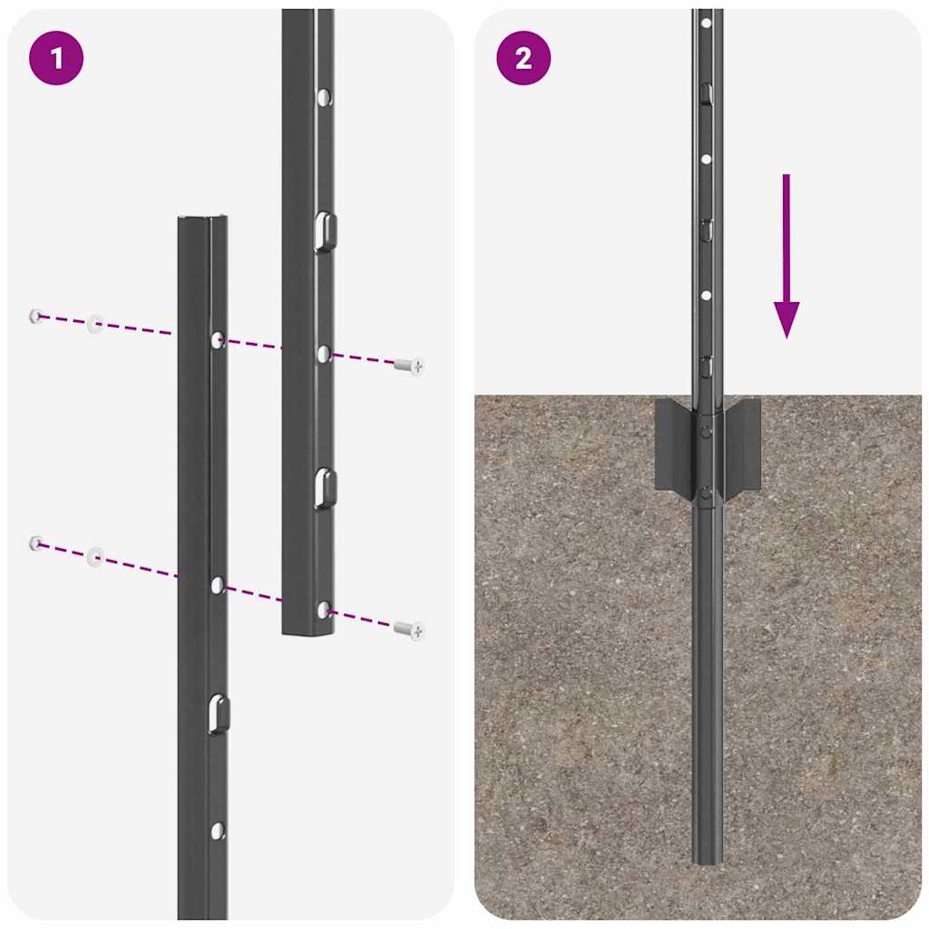 Fence Post 44 pcs Grey 140 cm Steel