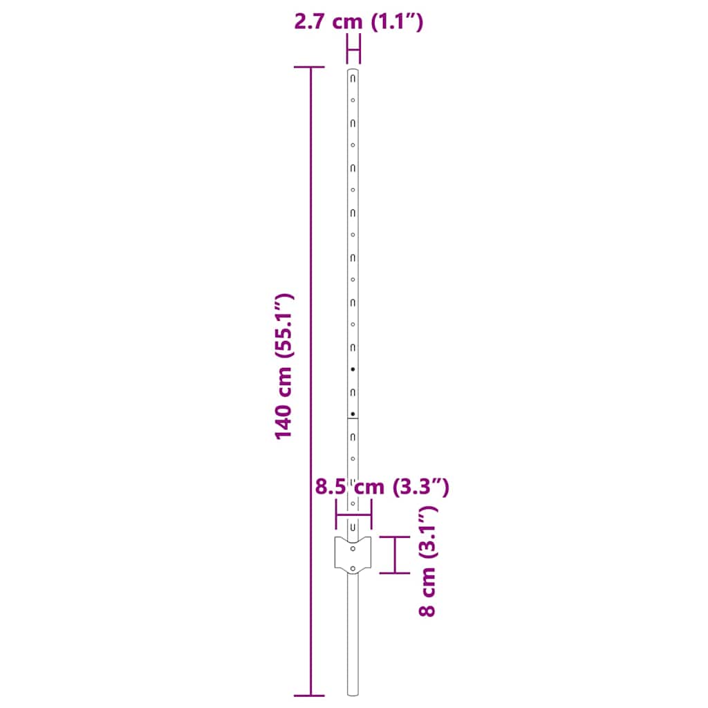 Fence Post 44 pcs Grey 140 cm Steel