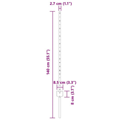 Fence Post 44 pcs Grey 140 cm Steel