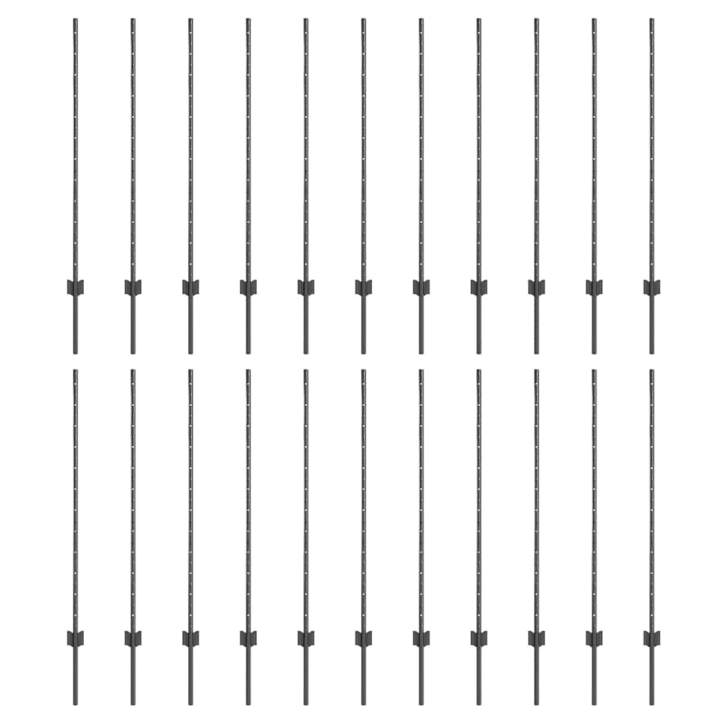 Embedded Fence Post 22 pcs Grey 160 cm Powder-Coated Steel