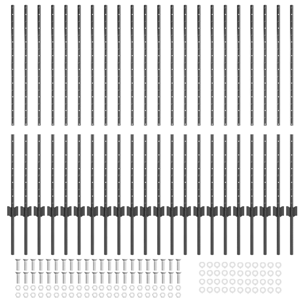 Embedded Fence Post 22 pcs Grey 160 cm Powder-Coated Steel