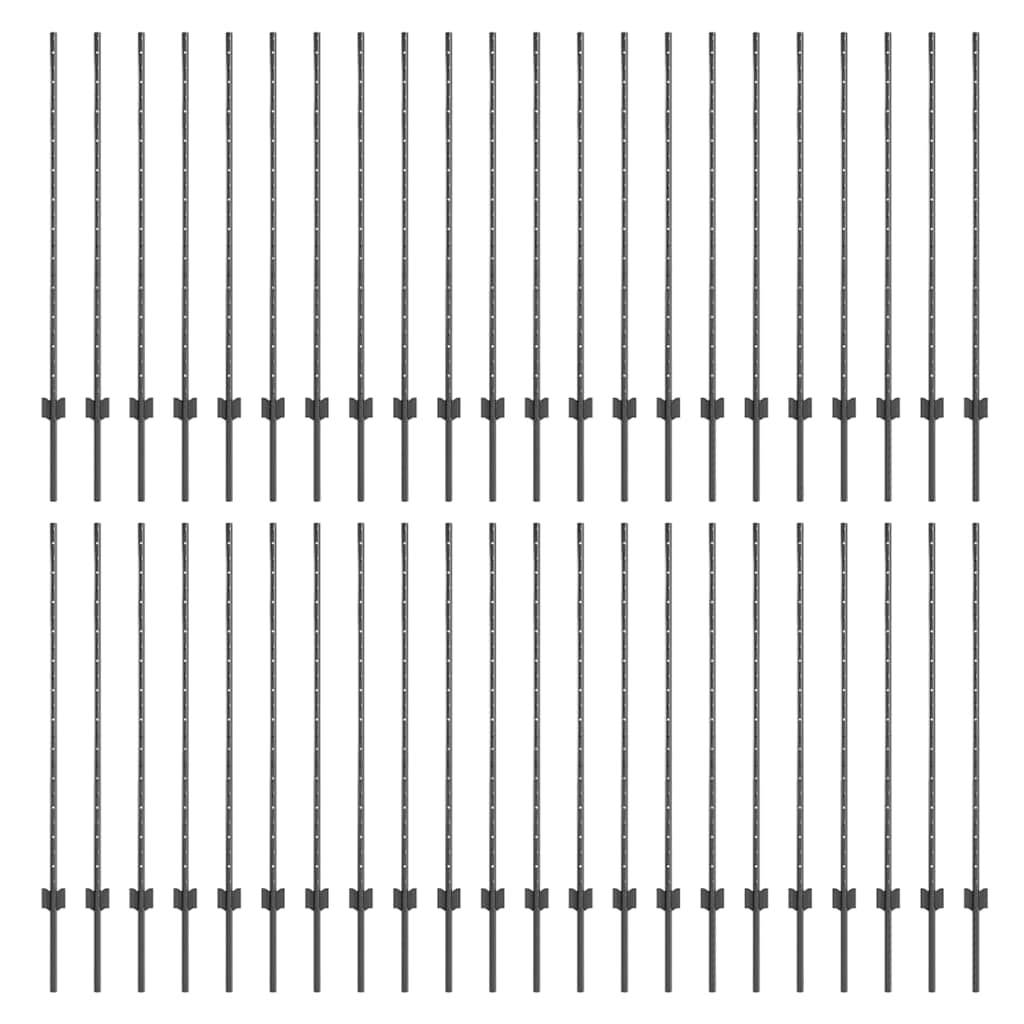 Embedded Fence Post 44 pcs Grey 160 cm Powder-Coated Steel