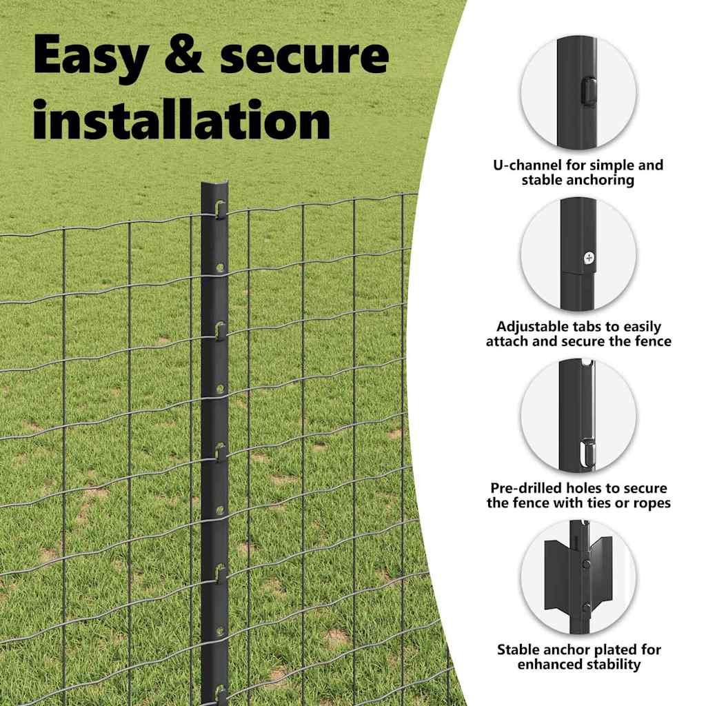 Embedded Fence Post 22 pcs Grey 180 cm Powder-Coated Steel