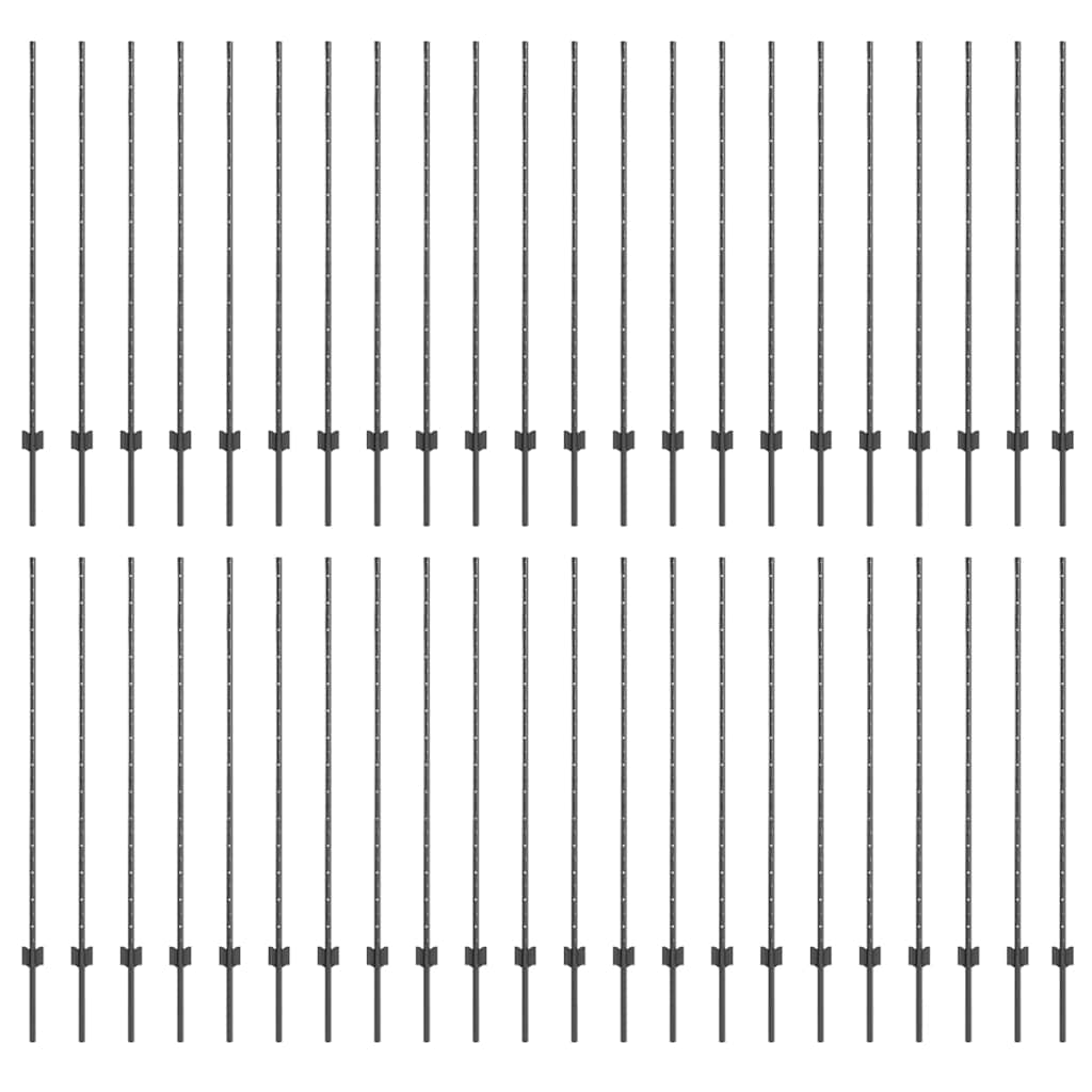Embedded Fence Post 44 pcs Grey 180 cm Powder-Coated Steel