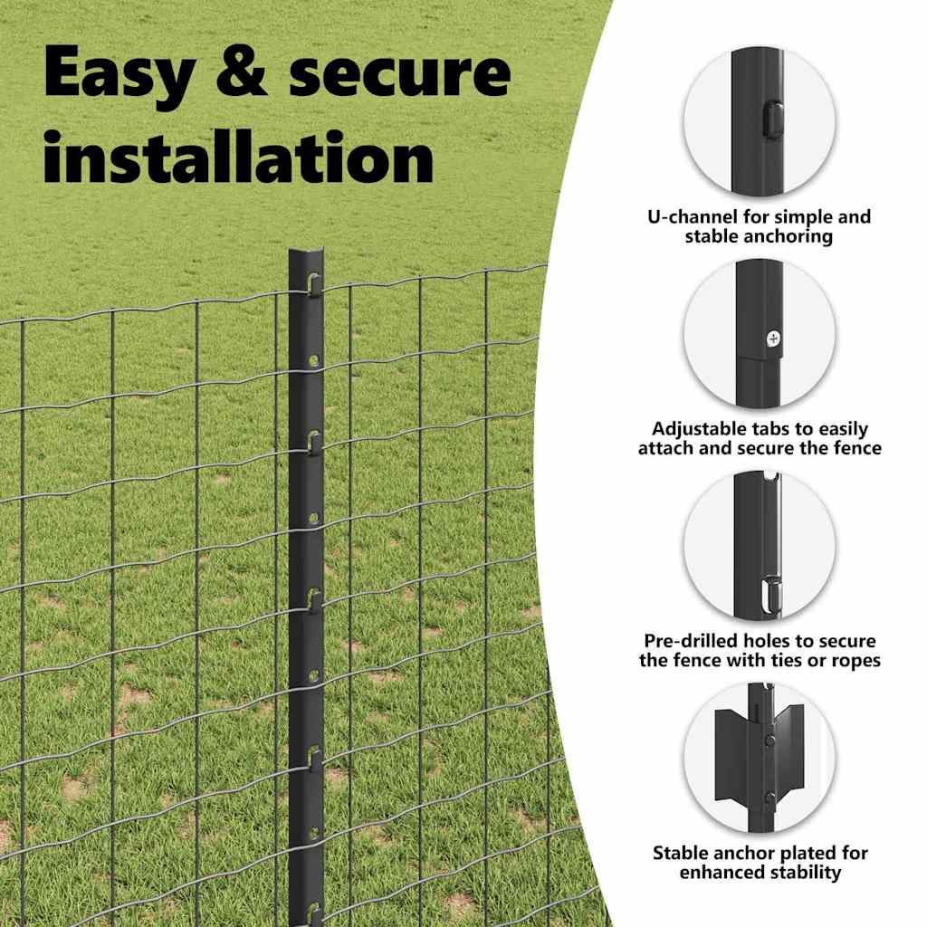 Embedded Fence Post 44 pcs Grey 200 cm Powder-Coated Steel