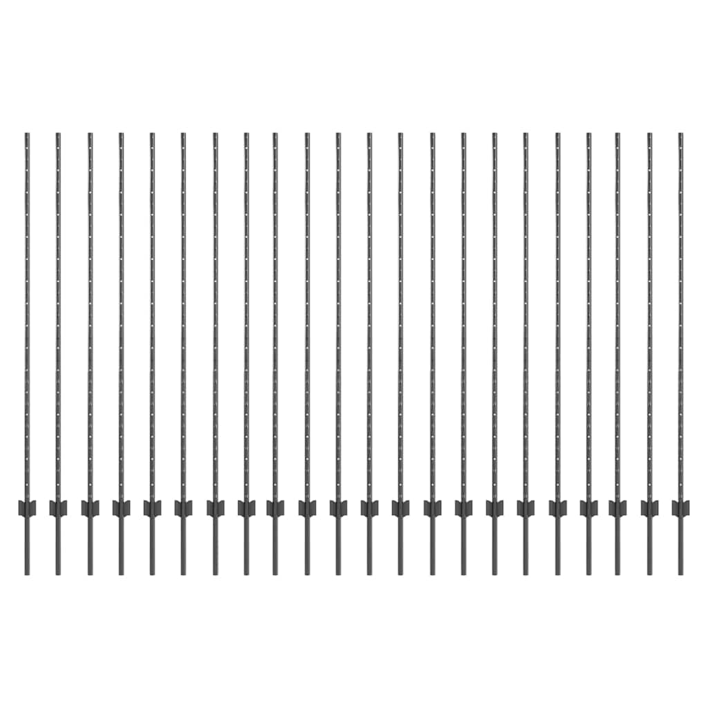 Embedded Fence Post 22 pcs Grey 200 cm Powder-Coated Steel