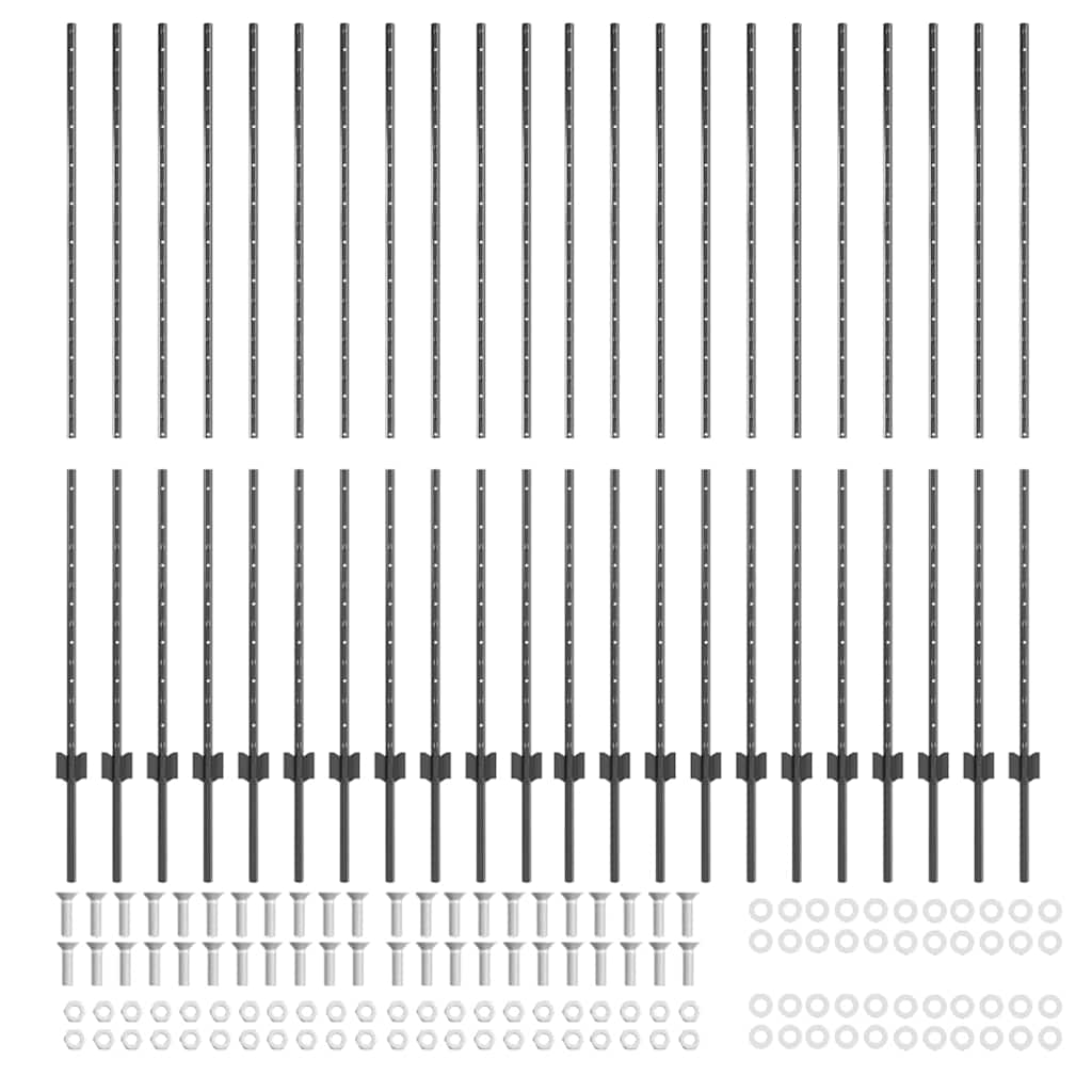 Embedded Fence Post 22 pcs Grey 200 cm Powder-Coated Steel
