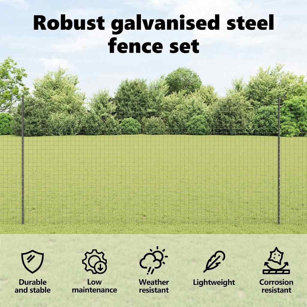 Embedded Fence Post 44 pcs Grey 200 cm Powder-Coated Steel
