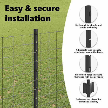 Embedded Fence Post 44 pcs Grey 200 cm Powder-Coated Steel