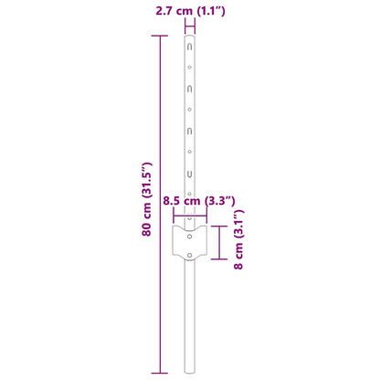 Embedded Fence Post 22 pcs Silver 80 cm Powder-Coated Steel