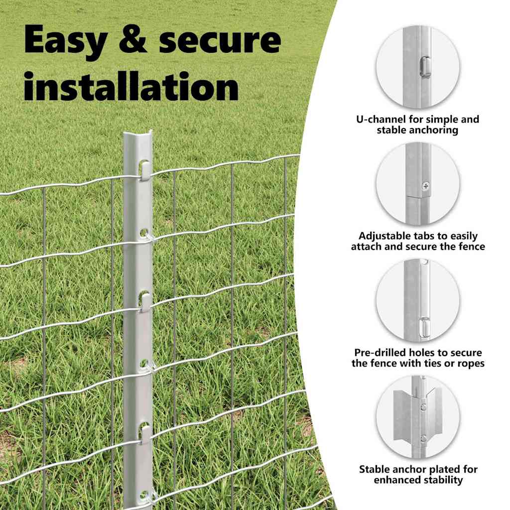 Embedded Fence Post 44 pcs Silver 80 cm Powder-Coated Steel