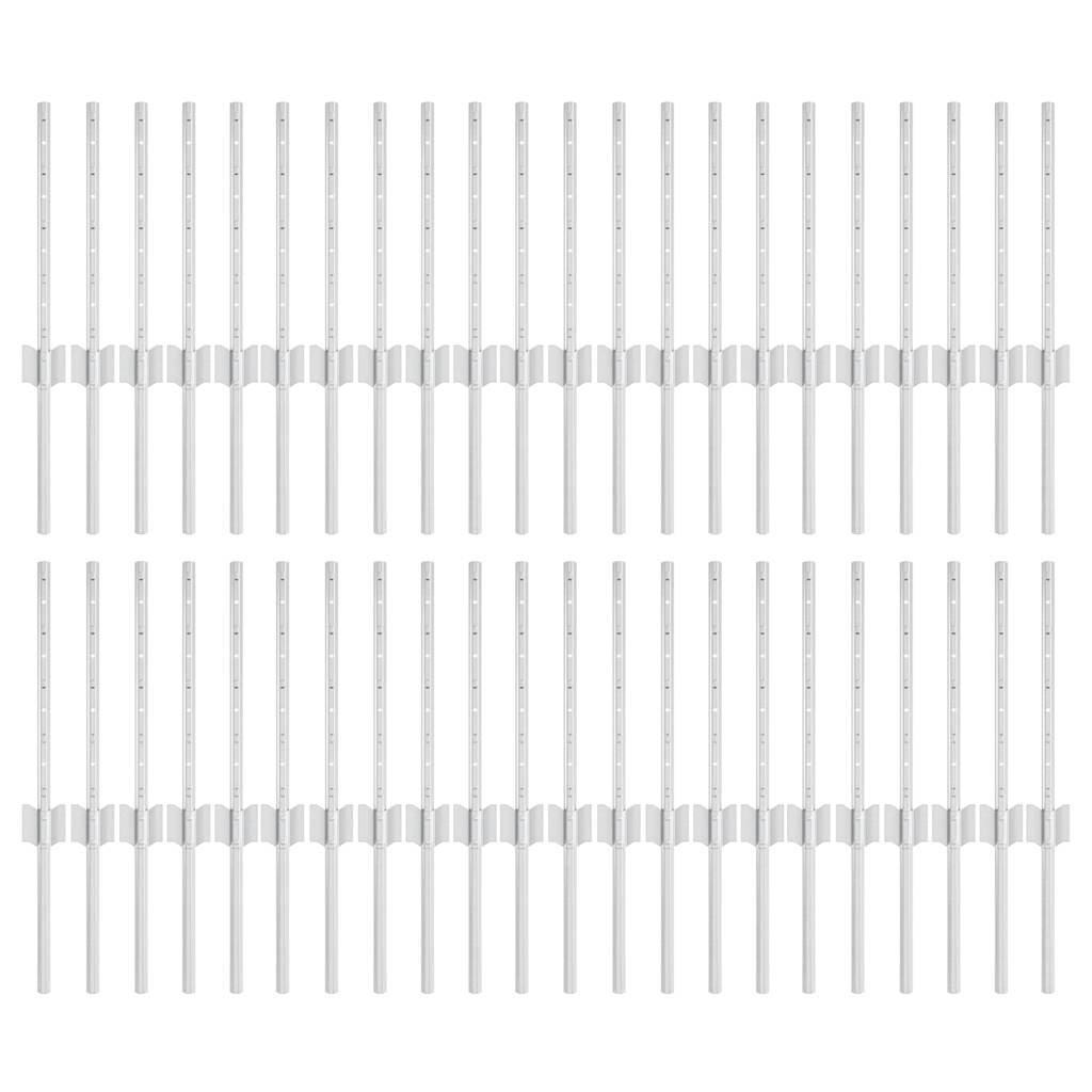 Embedded Fence Post 44 pcs Silver 80 cm Powder-Coated Steel