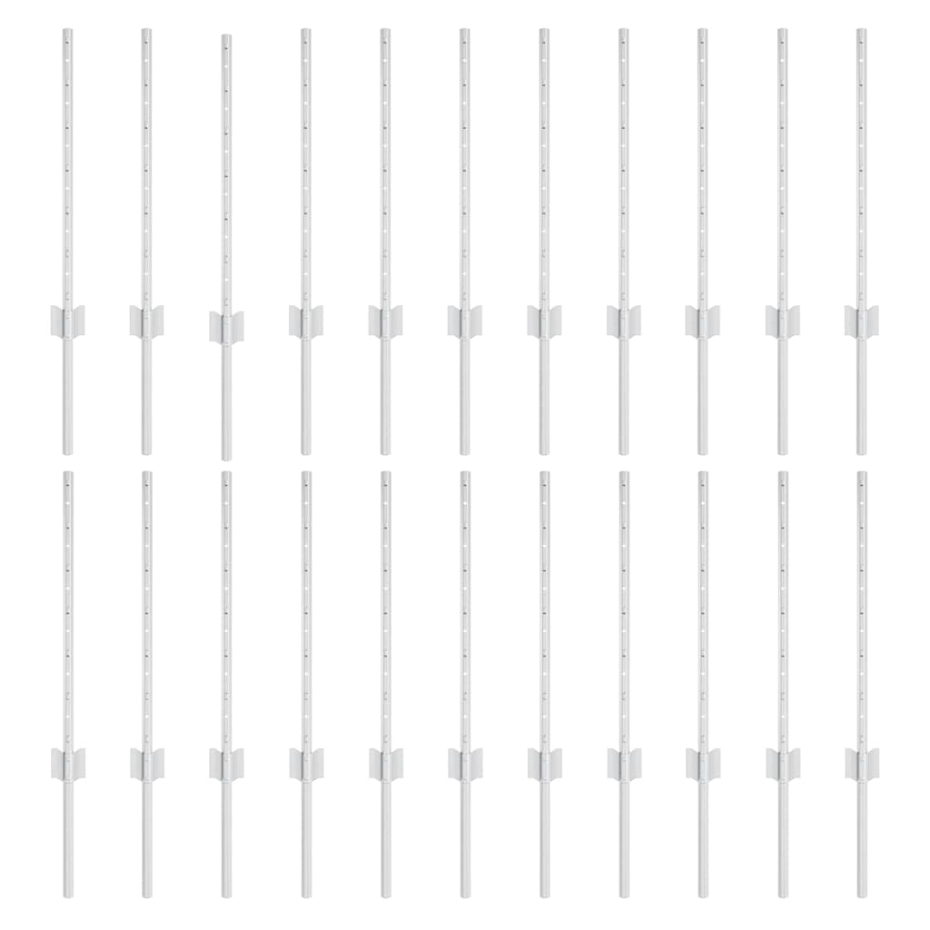Embedded Fence Post 22 pcs Silver 100 cm Powder-Coated Steel