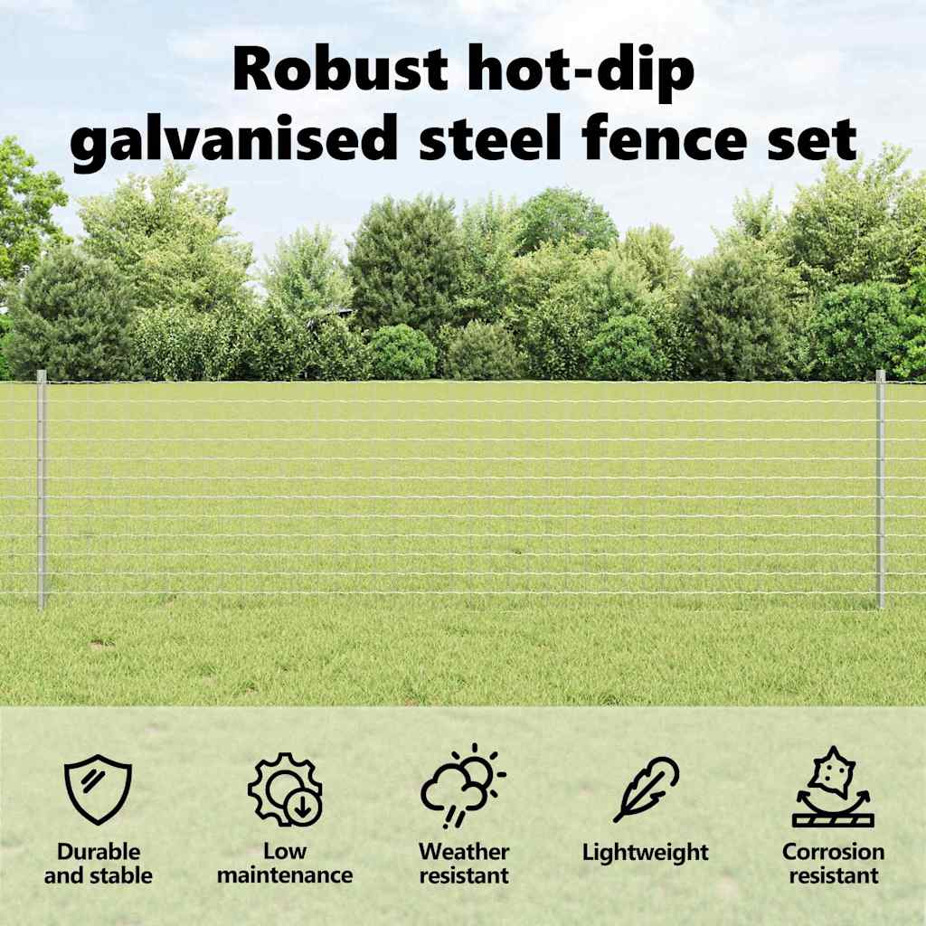 Embedded Fence Post 44 pcs Silver 100 cm Powder-Coated Steel