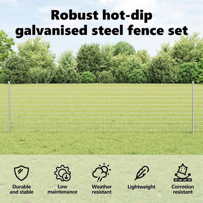 Embedded Fence Post 44 pcs Silver 100 cm Powder-Coated Steel
