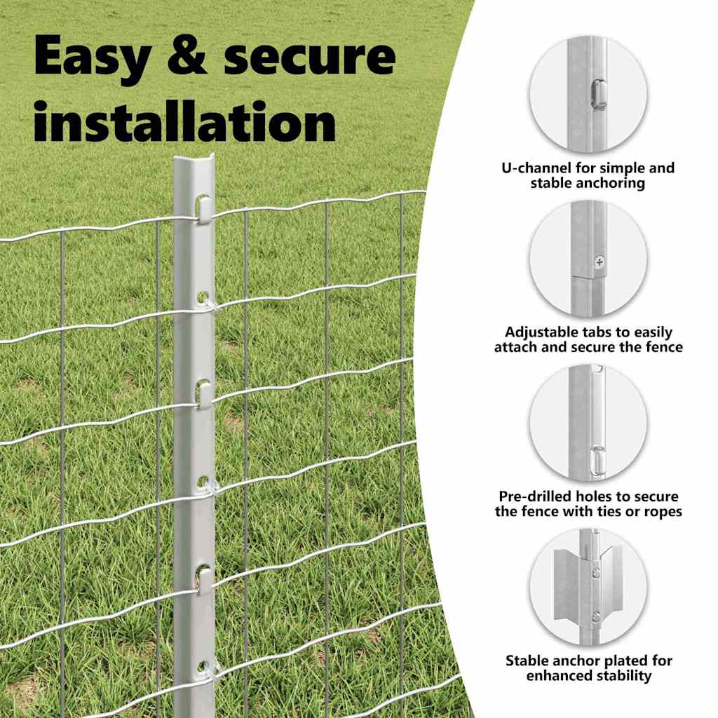 Embedded Fence Post 44 pcs Silver 100 cm Powder-Coated Steel