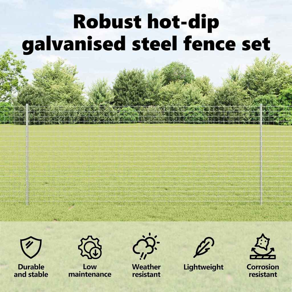 Embedded Fence Post 22 pcs Silver 140 cm Powder-Coated Steel
