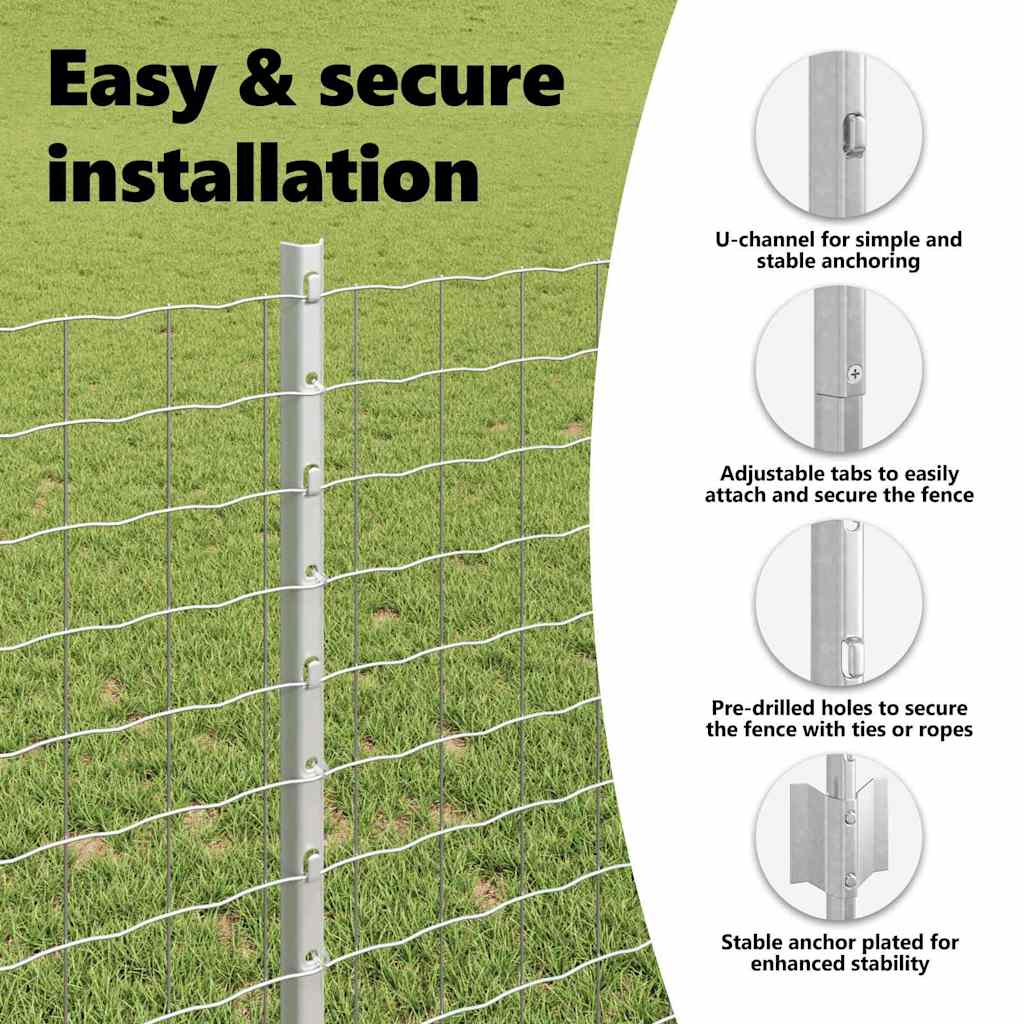 Embedded Fence Post 22 pcs Silver 140 cm Powder-Coated Steel