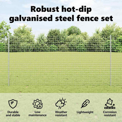 Embedded Fence Post 22 pcs Silver 160 cm Powder-Coated Steel