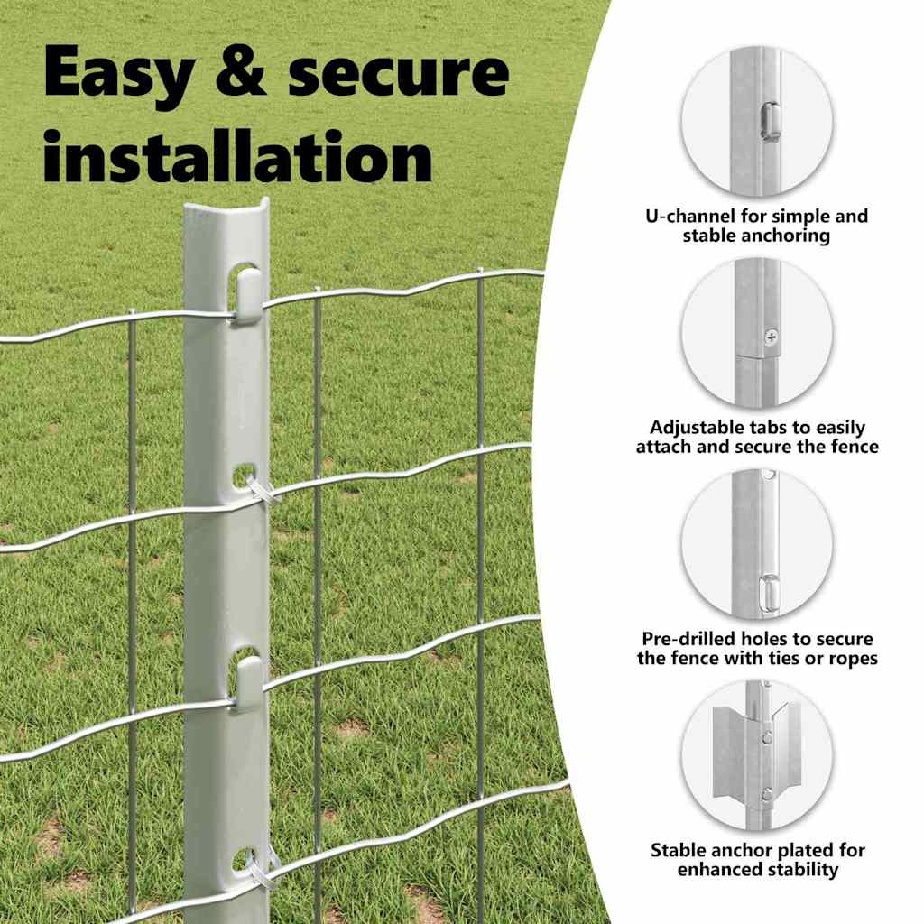 Embedded Fence Post 22 pcs Silver 160 cm Powder-Coated Steel