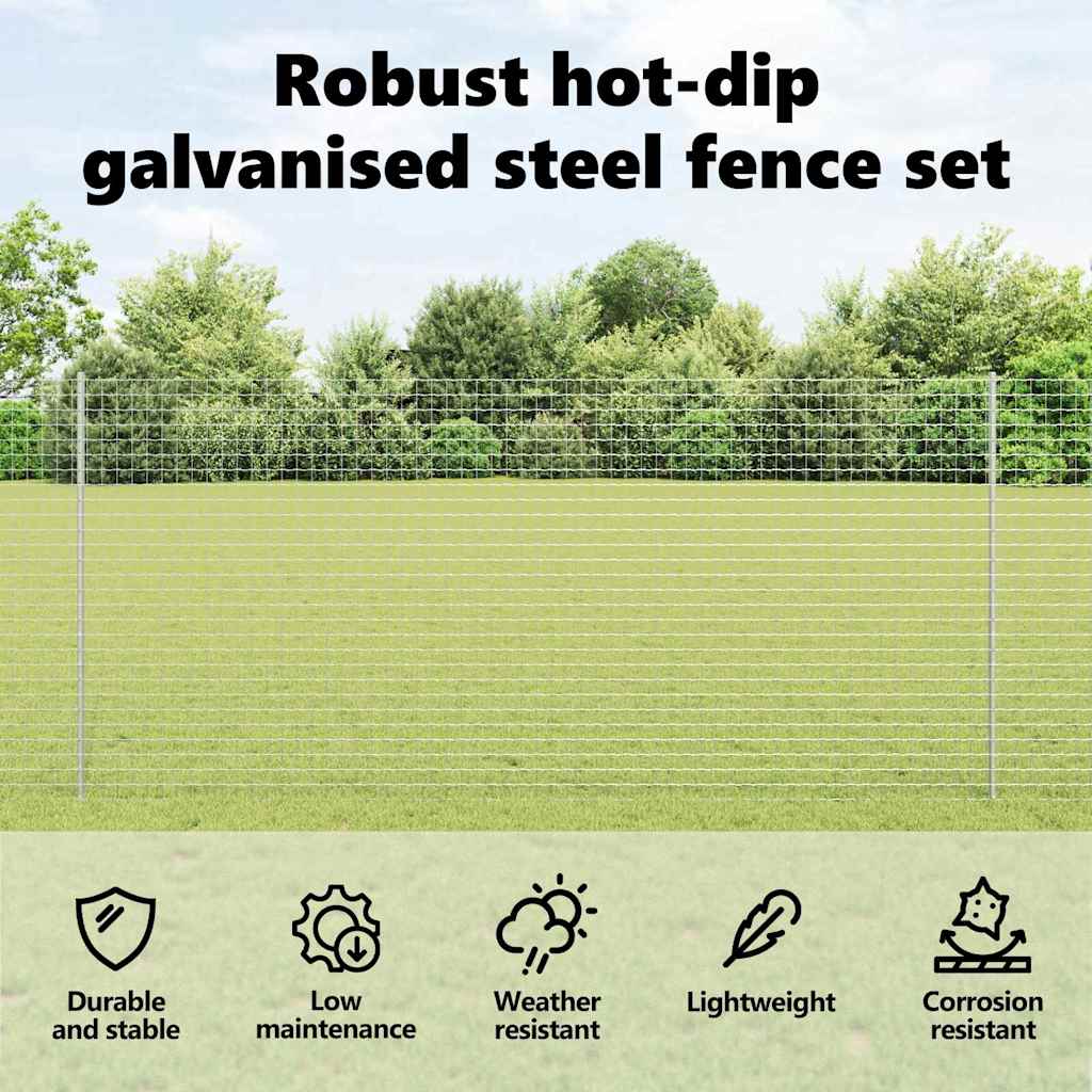 Embedded Fence Post 22 pcs Silver 180 cm Powder-Coated Steel