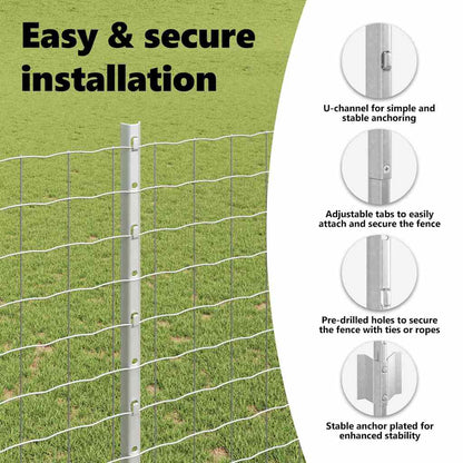 Embedded Fence Post 22 pcs Silver 180 cm Powder-Coated Steel