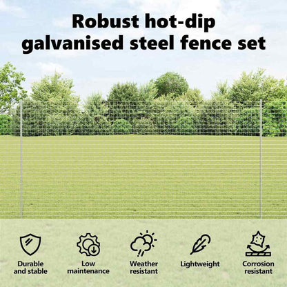 Embedded Fence Post 44 pcs Silver 180 cm Powder-Coated Steel