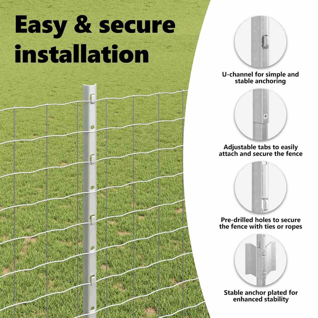 Embedded Fence Post 44 pcs Silver 180 cm Powder-Coated Steel