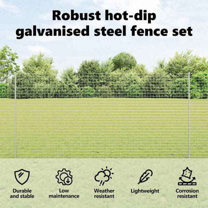 Embedded Fence Post 44 pcs Silver 200 cm Powder-Coated Steel