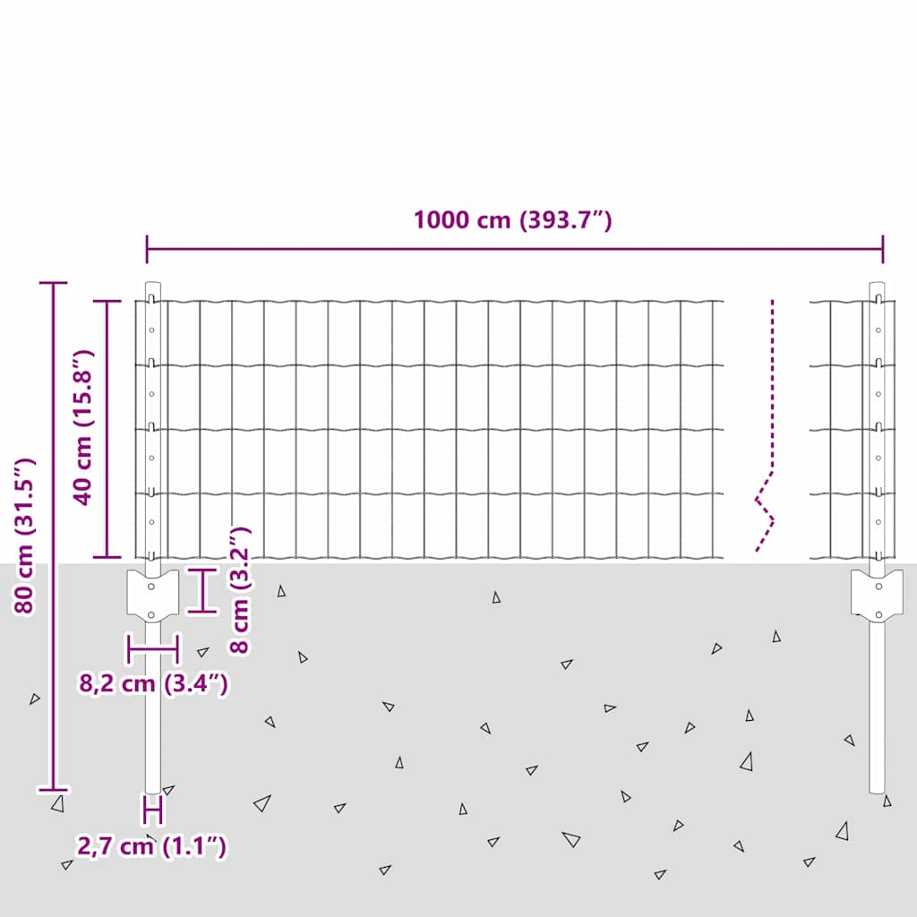 Welded Wire Fence 10 x 0.4 m (W x H) PVC-Coated Steel Green