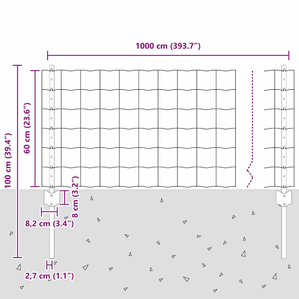 Welded Wire Fence 10 x 0.6 m (W x H) PVC-Coated Steel Green