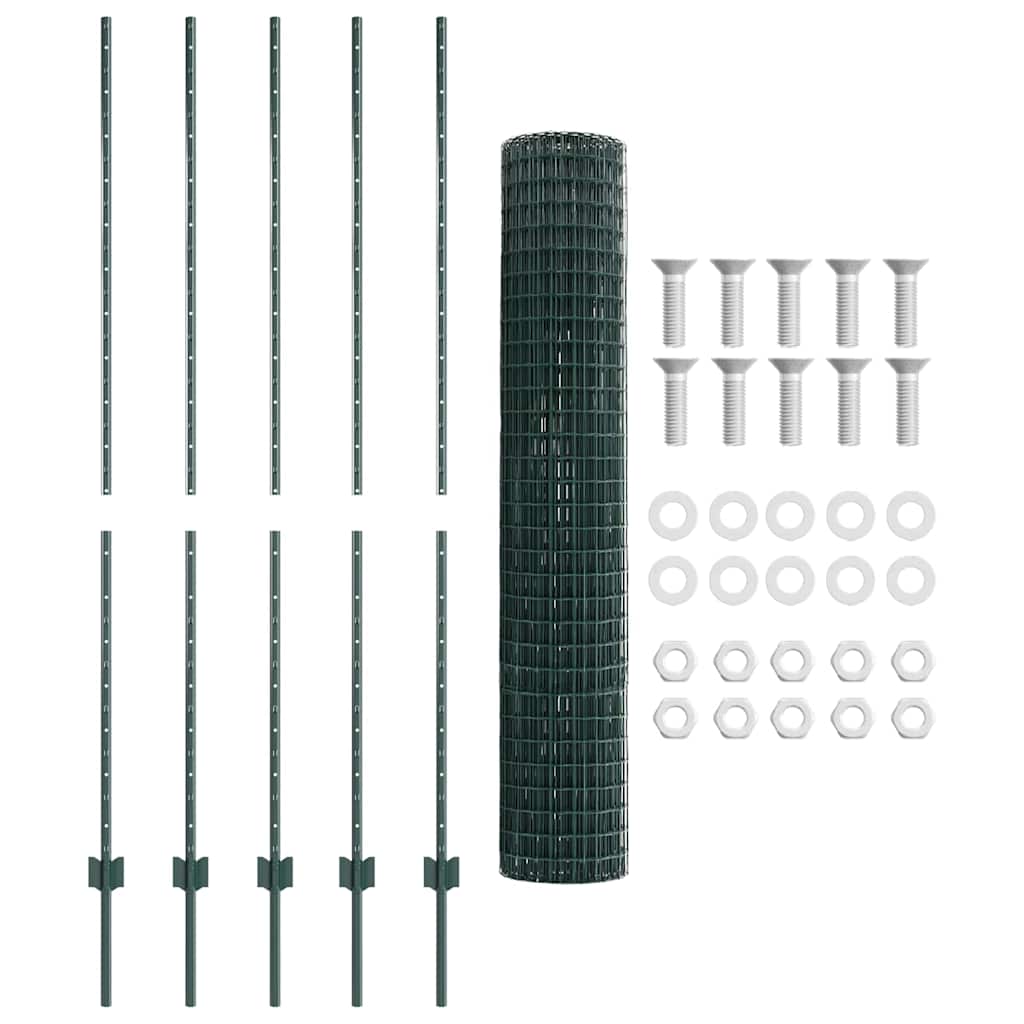Welded Wire Fence 10 x 1.6 m (W x H) PVC-Coated Steel Green