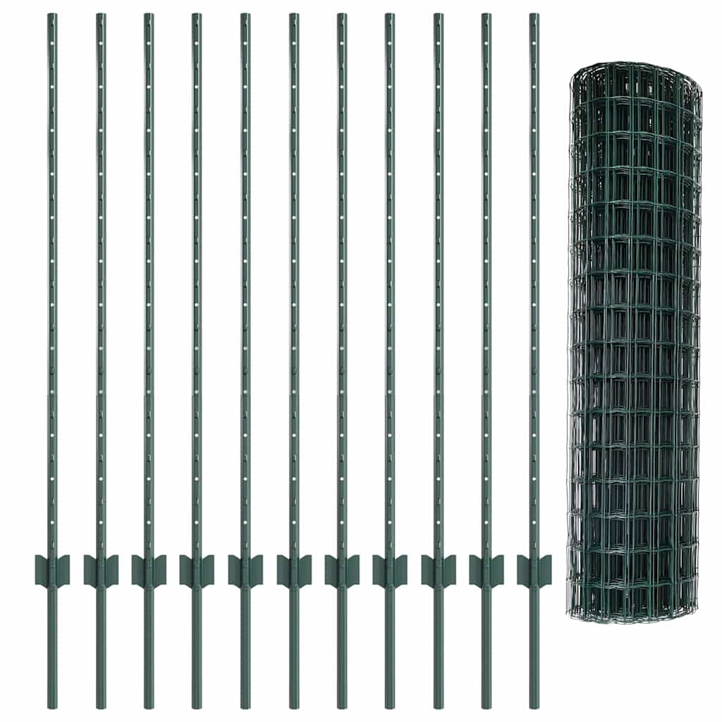 Fence with Post Green 1.2 x 25 m Steel and PVC