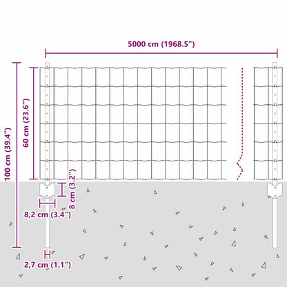 Welded Wire Fence 50 x 0.6 m (W x H) PVC-Coated Steel Green