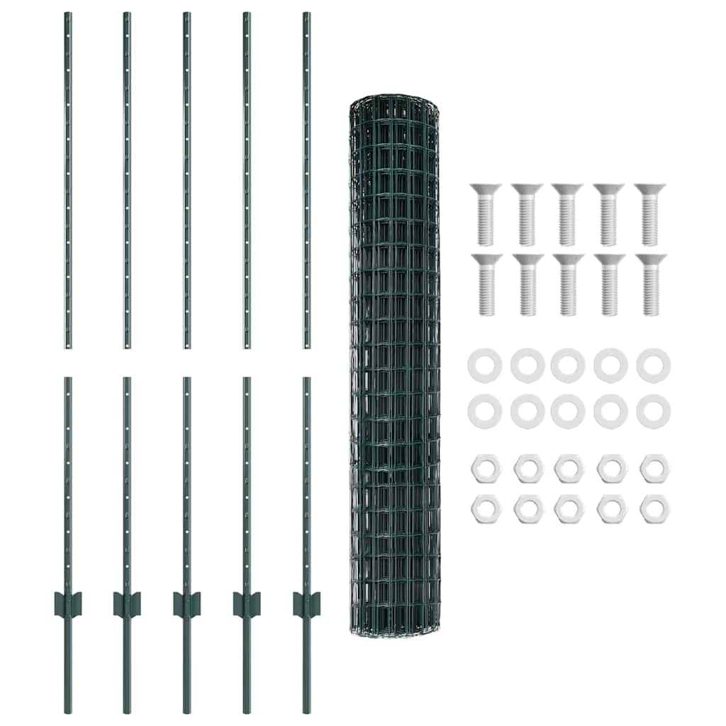 Fence with Post Green 1.4 x 10 m Steel and PVC