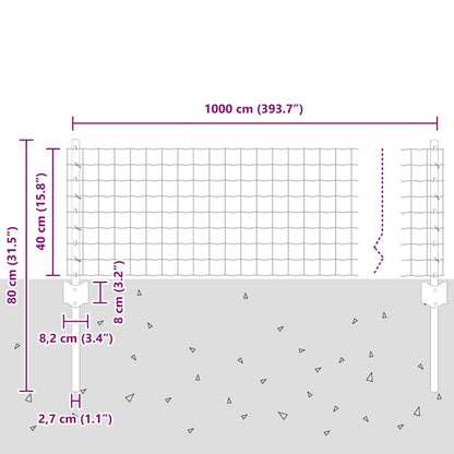 Welded Wire Fence 10 x 0.4 m (W x H) PVC-Coated Steel Grey Mesh