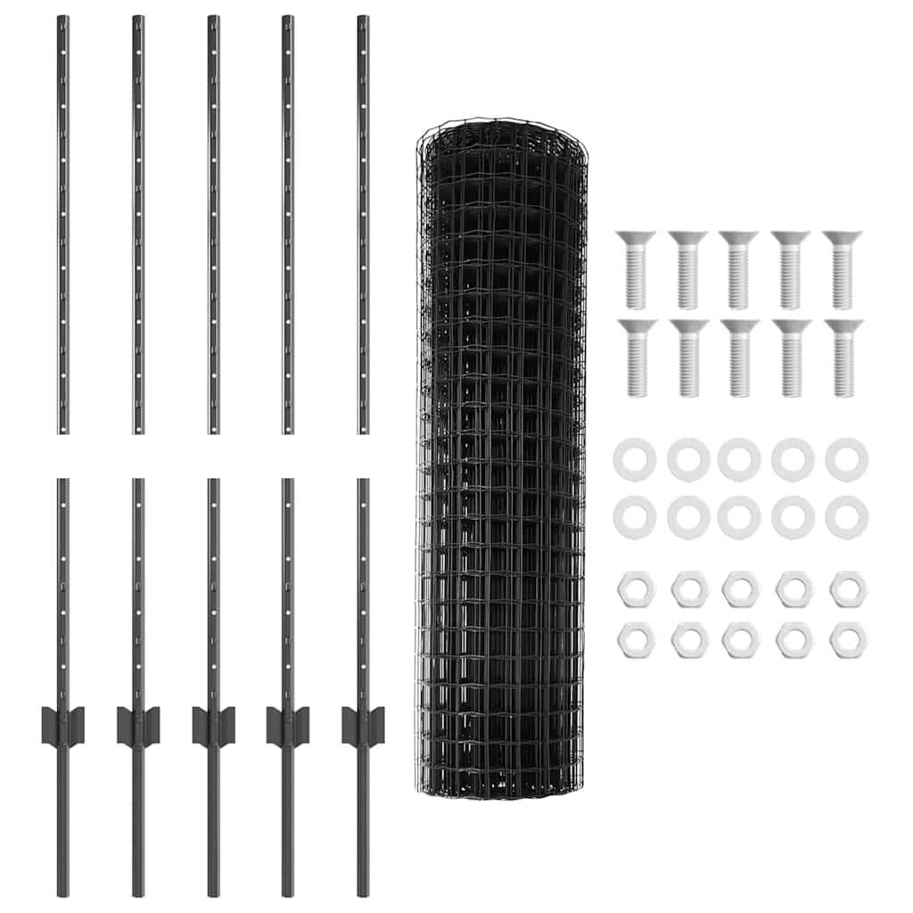 Welded Wire Fence 10 x 1 m (W x H) PVC-Coated Steel Grey Mesh