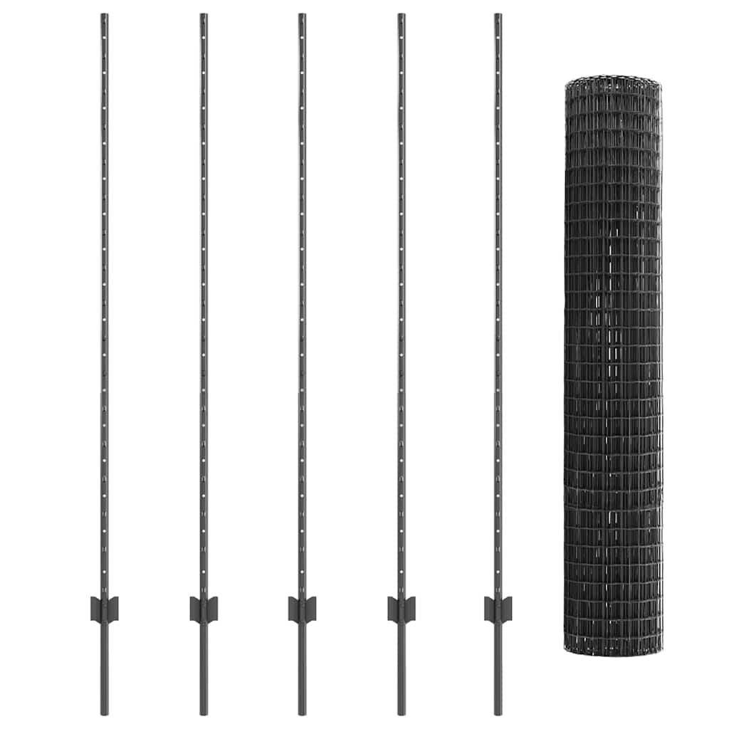 Fence with Post Grey 1.5 x 10 m Steel and PVC