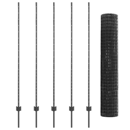 Fence with Post Grey 1.5 x 10 m Steel and PVC