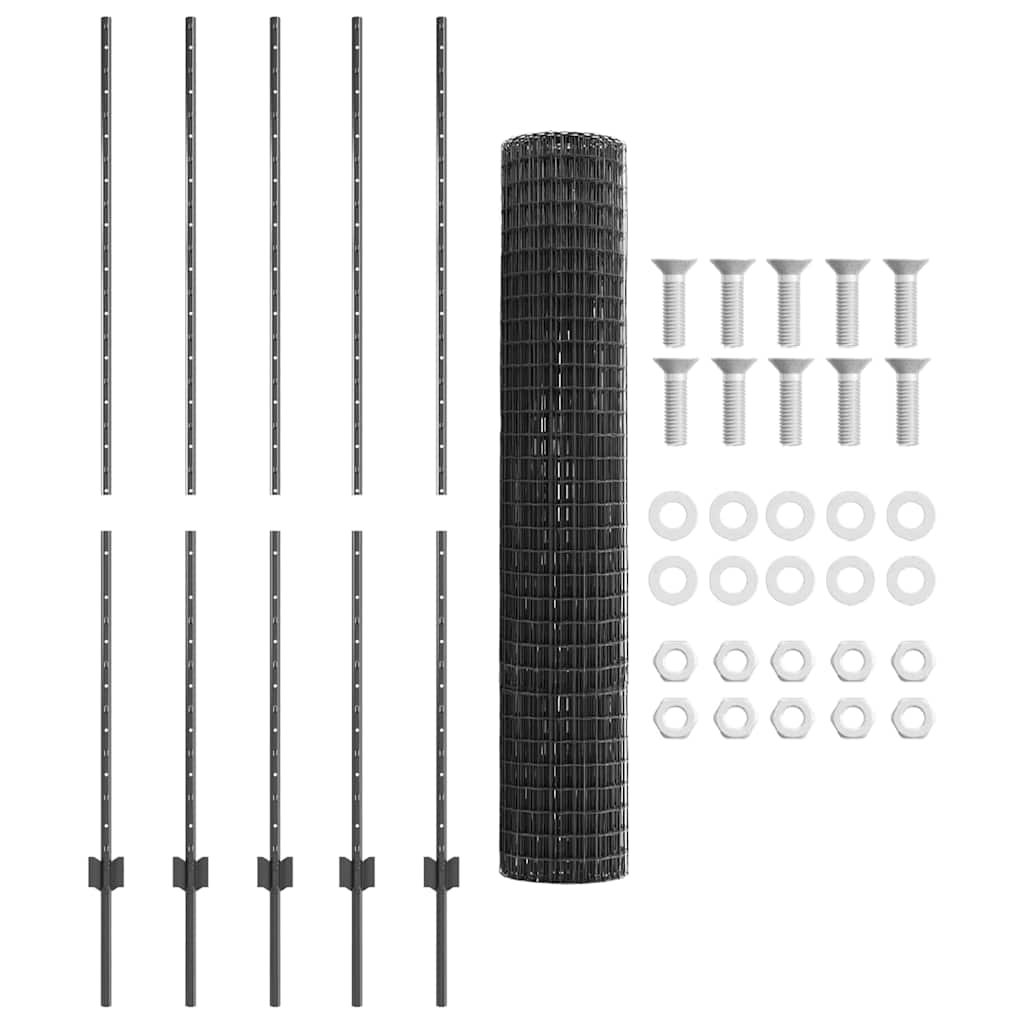Welded Wire Fence 10 x 1.6 m (W x H) PVC-Coated Steel Grey Mesh