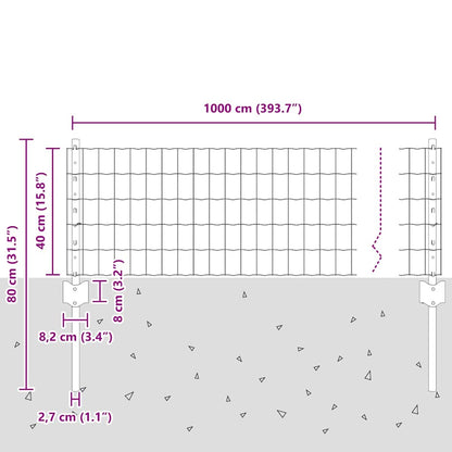 Welded Wire Fence 10 x 0.4 m (W x H) PVC-Coated Steel Grey Mesh