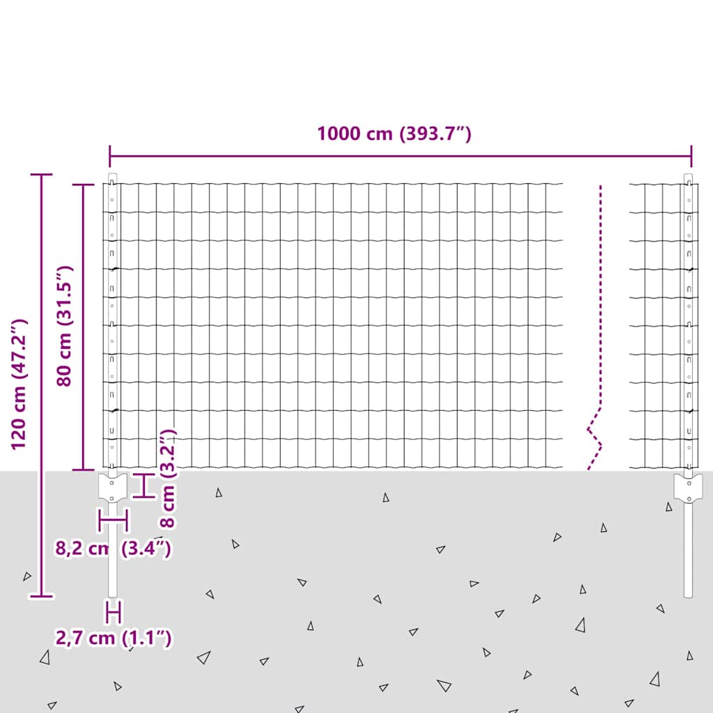 Fence with Post Grey 0.8 x 10 m Steel and PVC