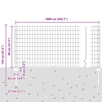 Fence with Post Grey 0.8 x 10 m Steel and PVC