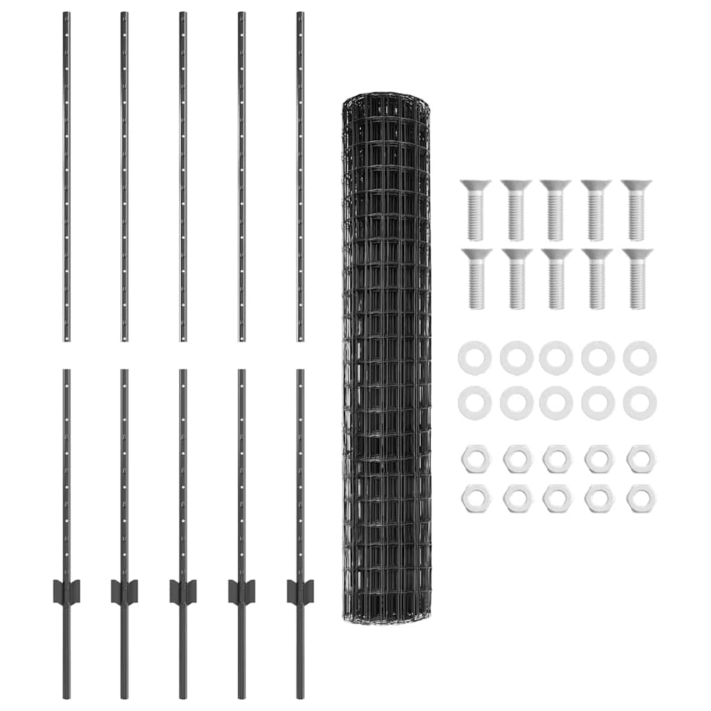 Welded Wire Fence 10 x 1.4 m (W x H) PVC-Coated Steel Grey Mesh