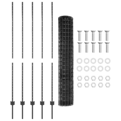 Welded Wire Fence 10 x 1.6 m (W x H) PVC-Coated Steel Grey Mesh