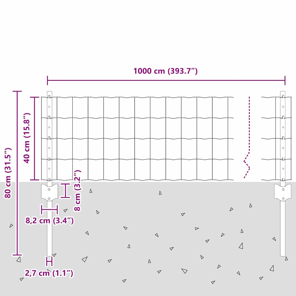 Welded Wire Fence 10 x 0.4 m (W x H) PVC-Coated Steel Grey Mesh