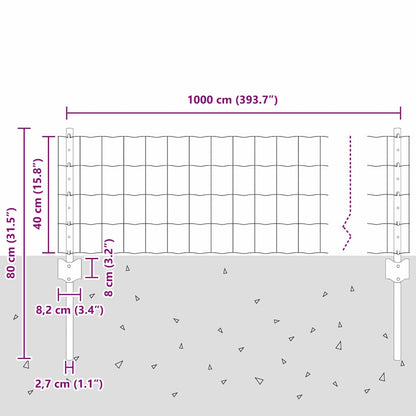 Welded Wire Fence 10 x 0.4 m (W x H) PVC-Coated Steel Grey Mesh