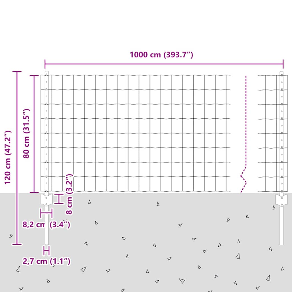Welded Wire Fence 10 x 0.8 m (W x H) PVC-Coated Steel Grey Mesh