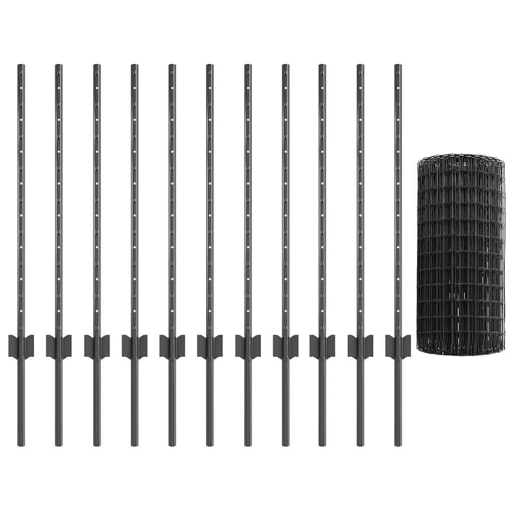 Welded Wire Fence 25 x 0.8 m (W x H) PVC-Coated Steel Grey Mesh